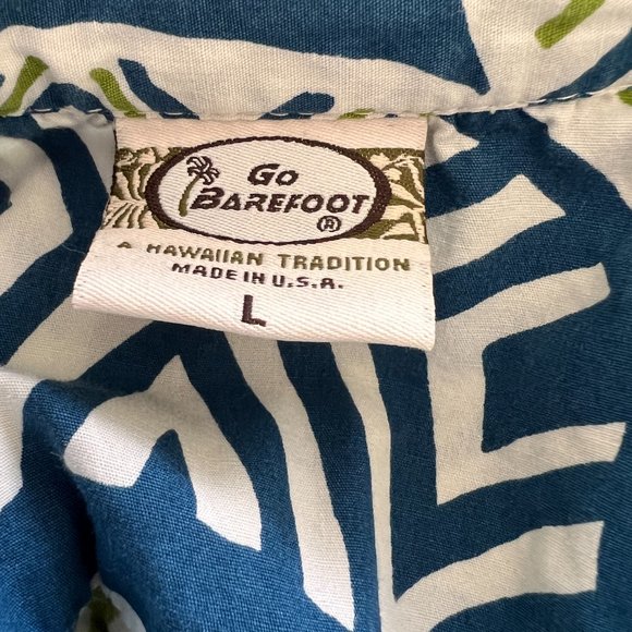 Go Barefoot - Hawaiian Short Sleeve Shirt - Blue,Green, White - Size Large - Picture 7 of 7